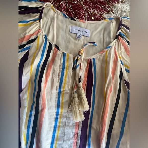 LOST + WANDER Mini Dress Cory Rainbow Cream Sz Medium  Striped Lined Boho - Picture 11 of 15